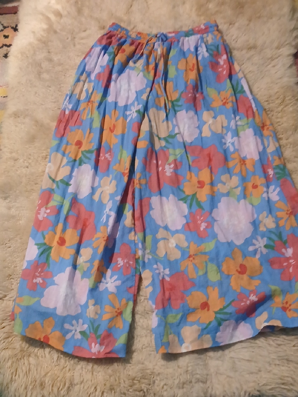 Womans' Blue Floral Wide-Leg Pull-On Pants